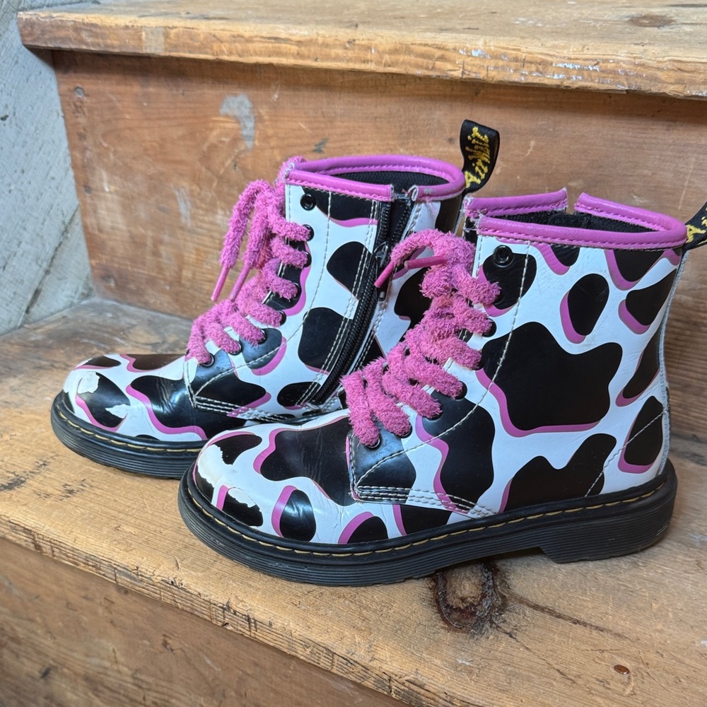 Dr. Martens Black & Pink cow print Boots